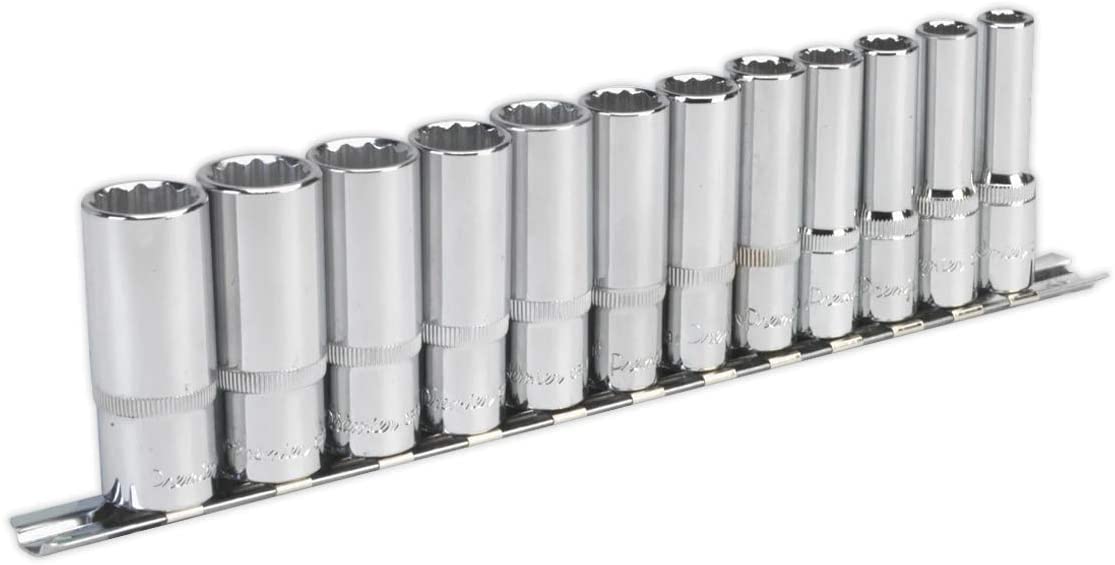 Sealey Ak2683 Socket Set 12Pc 3/8Sq Drive 12Pt Deep Walldrive Metric, Red, 3/8"