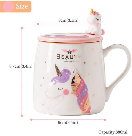 BigNoseDeer Unicorn Mug Cute Ceramic Coffee Mug with lovely Unicorn Spoon, Morning Cup Novelty Coffee Tea Milk Christmas Mug Gift for Magic unicorn Lovers Girls 380ML (Pink) - Image 4
