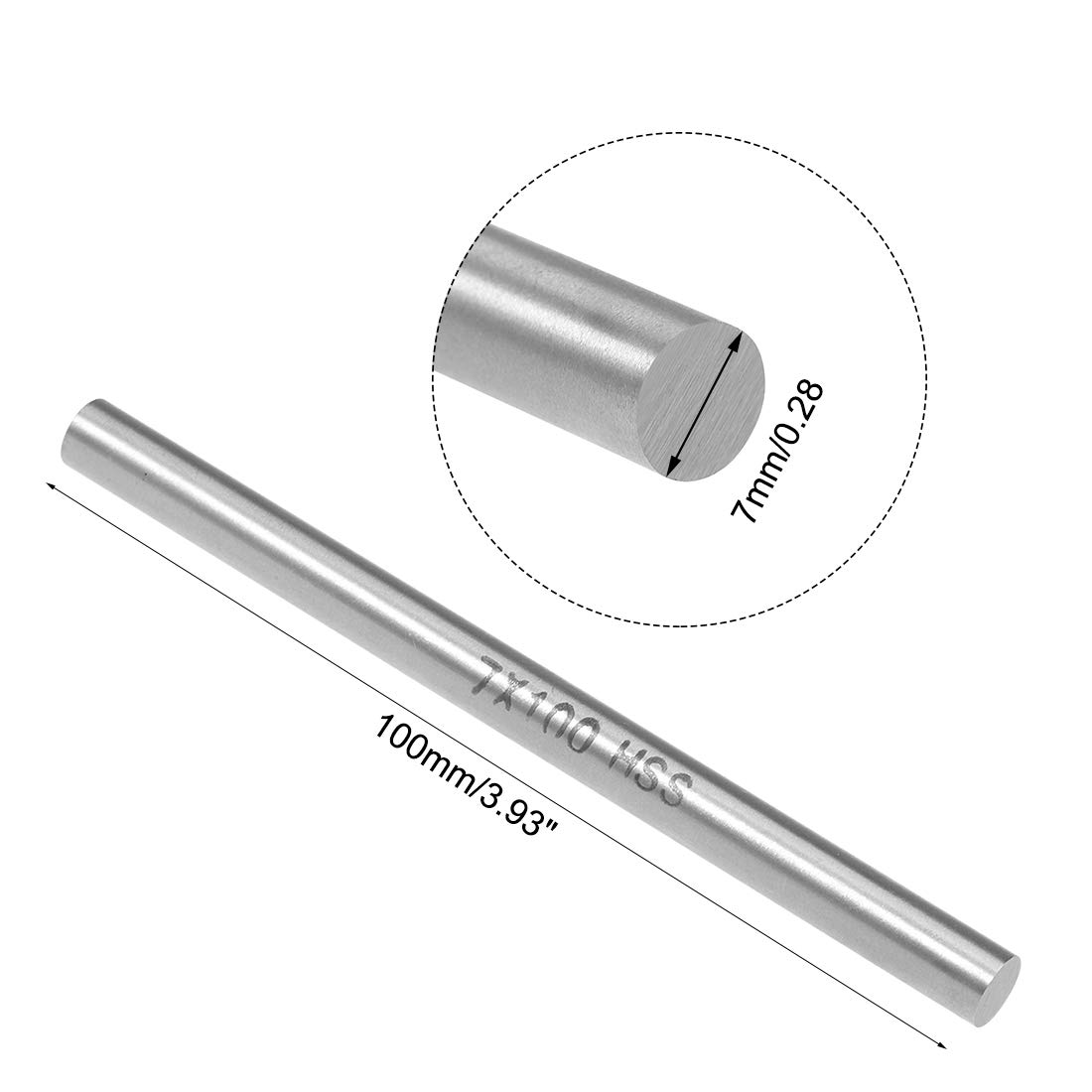 sourcing map 2pcs Round Steel Metal Rods, 7mm x 100mm High Speed Steel (HSS) Lathe Bar Stock Tool - Image 2