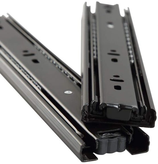 AOLISHENG 1 Pair Metal Steel Drawer Ball Bearing Runners Slides 400mm, 3 Folds Full Extension, Side Mount, Heavy Duty 45 kg Load Capacity Black, 16 inch (400mm)) - Image 3