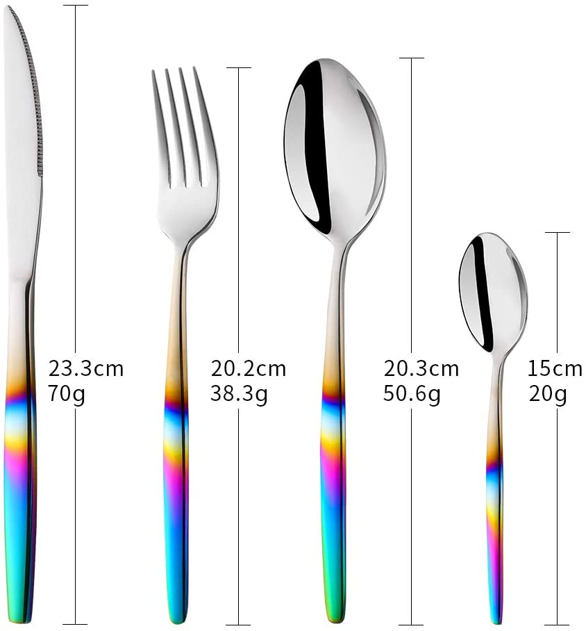 BISDARUN Stainless Steel Flatware Rainbow Coloured Handle Iridescent Cutlery Set 16 Piece Silverware Service for 4 Dinner Spoon Fork Knives Set for Party Outdooor Camping Travel Dishwasher Safe - Image 2