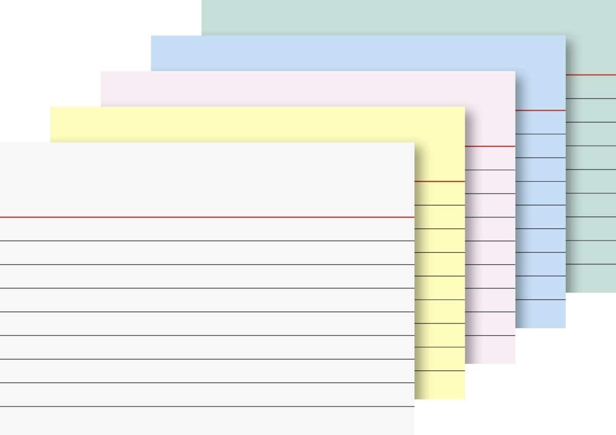 Karteikarte A7 liniert gelb 200er, Yellow,Orange,Blue,Green,White,Red, 105x74 mm