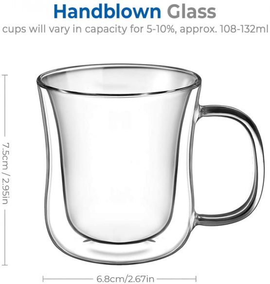 ecooe Double Walled Espresso Coffee Glass Cups Glasses Tea Dessert Borosilicate Glasses 120ml Set of 2 - Image 2