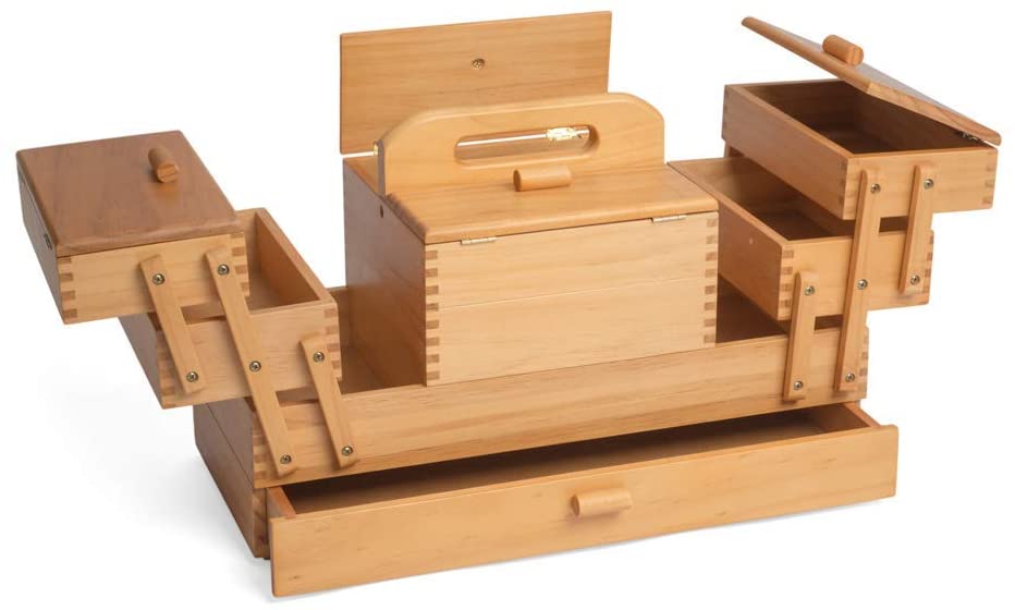 Hobby Gift Wooden Cantilever Sewing Crafting Hobby Storage Box, GB9590, 3 Tier with Drawer, 23 x 45 x 27.4cm - Image 2