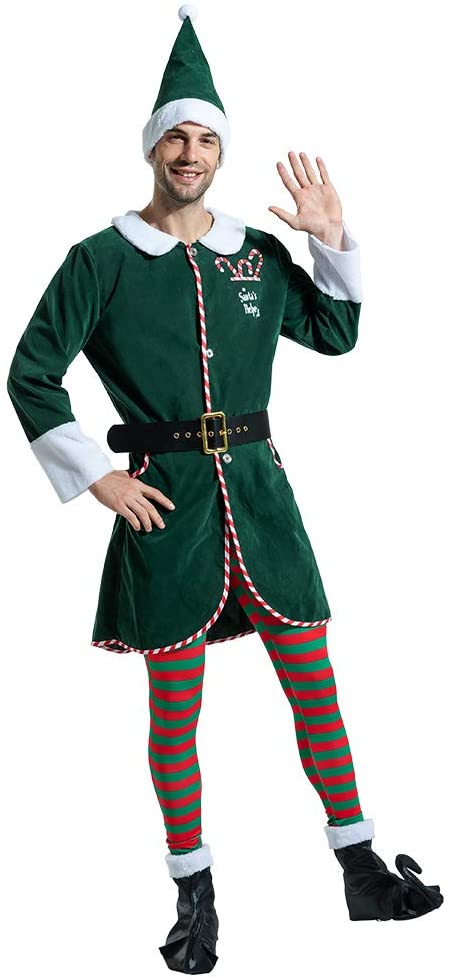 EraSpooky Men Santa Elf Costumes Adult Christmas Claus Suit Fancy Dress ...