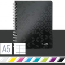 Leitz A5 Flexible Cover Notebook, Black Wire Bound, 80 Sheets, Squared Paper, 90 gsm Ivory Paper, Wow Range