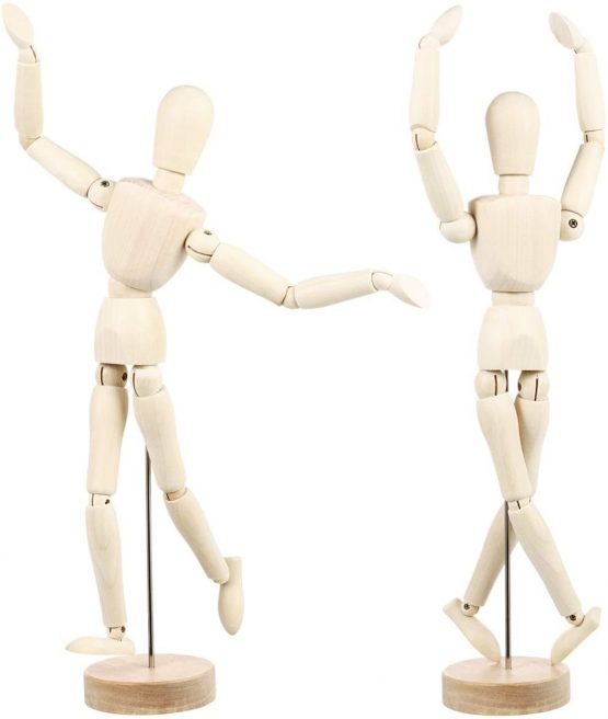 EXCEART Drawing Mannequin Figure Artist Mannequin Model Wooden Manikin for Drawing Flexible Aesthetic Articulated Decor Pack of 2