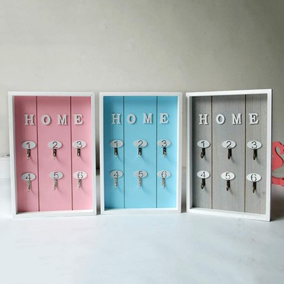 LIOOBO Wall Mounted Key Holder Wood Decorative Home Sign Key Hooks for Living Area Kitchen Keyring Rack Home Holder (Grey) - Image 3