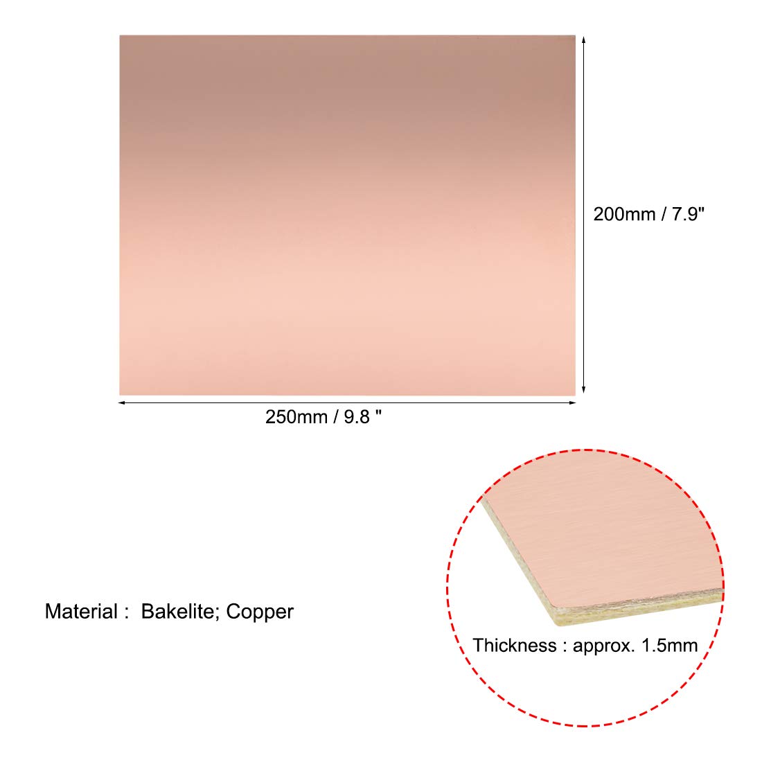 sourcing map Single-Sided Copper Clad Laminate PCB Circuit Board, FR4 250x200mm 9.84x7.87 inch - Image 3