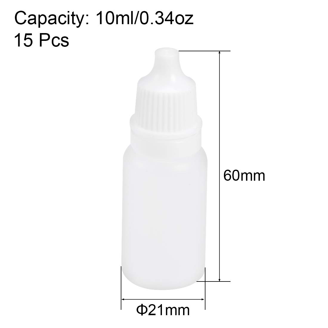 sourcing map Plastic Dropper Bottles, 10ml/0.34 oz Empty Squeezable Dropper Bottle with Cap, Pack of 15, White - Image 2
