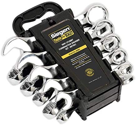 Sealey S0561 Metric Stubby Combination Spanner Set, 10 Pieces, Silver