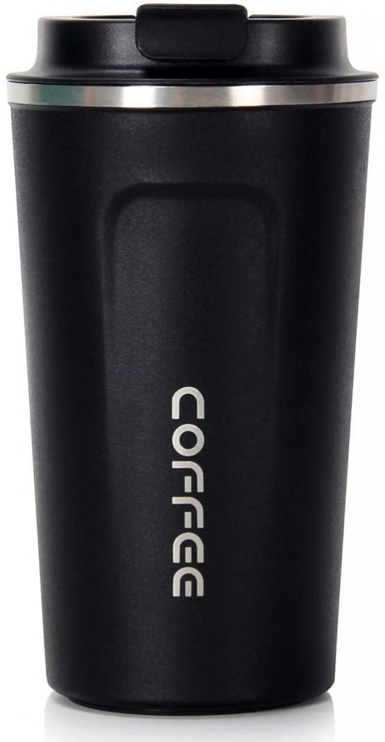 18oz (510ml) Vacuum Insulated Travel Mug, Smilatte Leakproof Double Wall Stainless Steel Reusable Coffee Cup with Lid for Hot & Cold Drinks, Matte Texture Black
