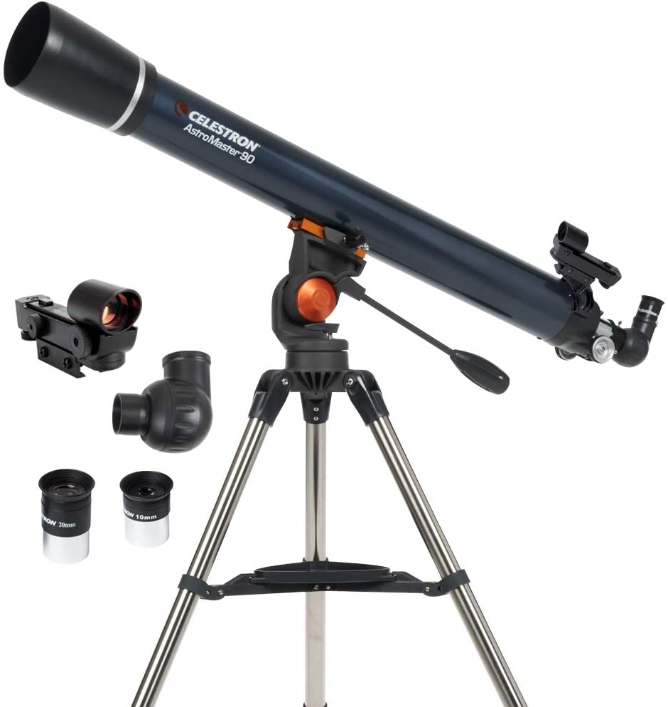 Celestron 21063 AstroMaster 90AZ Refractor Telescope, Dark Blue, Multi-Coloured