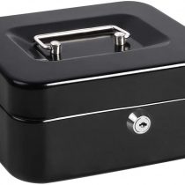 Cash Box with Money Tray, Metal Locking Money Box with Key Lock for Security, 7 4/5" x 6 4/5" x 3 3/5", Black