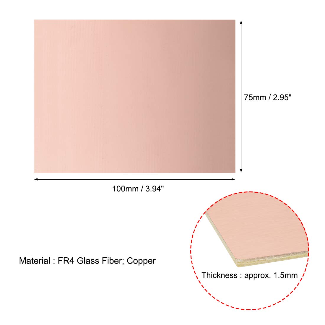 sourcing map Single-Sided Copper Clad Laminate PCB Circuit Board, FR4 100x75mm 3.94x2.95 inch - Image 3