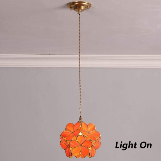 Bieye L30745 Cherry Blossom Tiffany Style Stained Glass Ceiling Pendant Light with 8-inch Wide Lampshade (Textured Transparent Brown) - Image 2