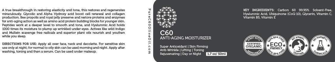 PureC60OliveOil Carbon 60 Anti-Aging Moisturiser 50ml with Hyaluronic Acid, Vitamins B + C + E & CoQ 10 for Men & Women Made With Organic Ingredients - From The Leading Global Producer - Image 3