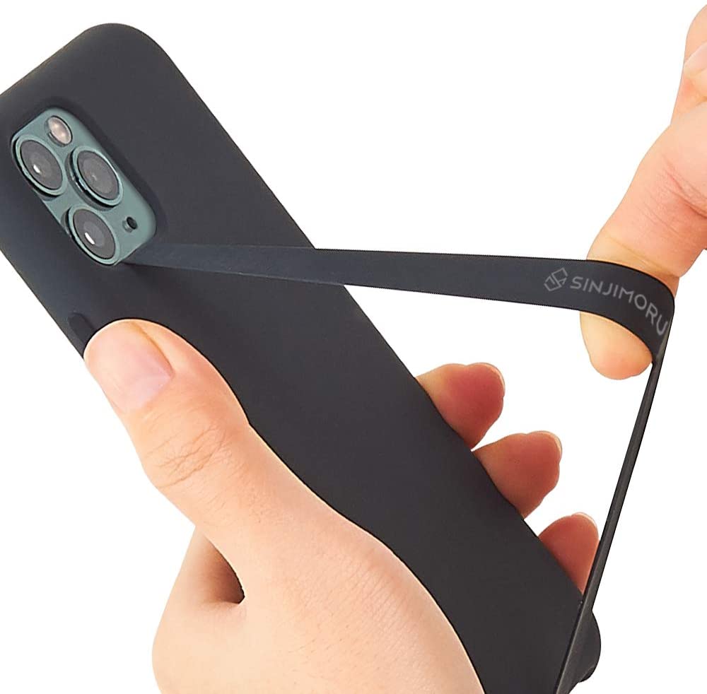 Ultra Slim Phone Loop Finger Holder, Sinjimoru Secure Strap as Mobile Grip Compatible with iPhone Case & Samsung Phone. Black