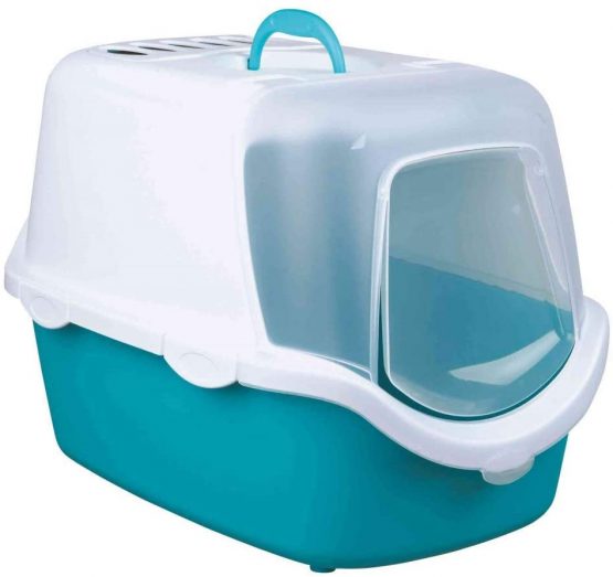 Trixie Vico Easy Clean Cat Litter Tray with Dome, 40 x 40 x 56 cm, Turquoise/White