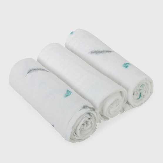 Petite Piccolo Super-soft Baby Muslins with Floating Feather Design 70cm x 70cm, Pack of 3 - Image 3