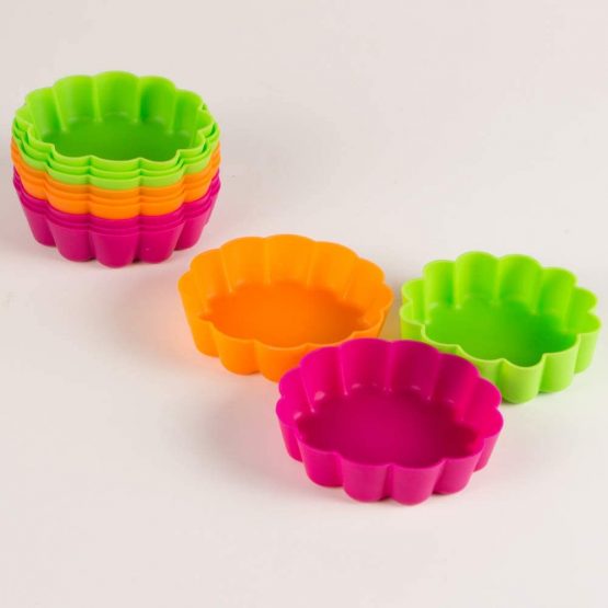 Webake 12 Pcs Tart Tins Mini Quiche Dishes Silicone Tart Mould Non-Stick Round Fluted Flan Pan Pie Tin Cake Baking Tray Multi Colour 8x2.2cm / 3.14"x0.86 - Image 3