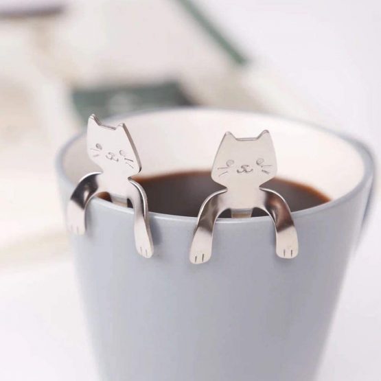 6 PCS Cat Spoon Coffee Tea Spoon Set, ESRISE Stainless Steel Hanging Cup Teaspoons Demitasse Mini Long Cute Kitten Stirring Spoon for Dessert Drink Mixing Milkshake (Multi-6 Cat Spoon) - Image 4