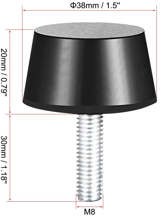 sourcing map 38 x 20mm Conical Rubber Mount,Vibration Isolators,Shock Absorber with M8 x 30mm Threaded Studs 8pcs - Image 2