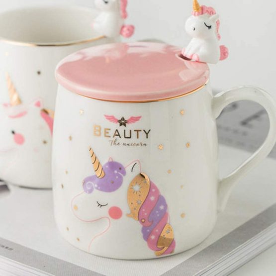 BigNoseDeer Unicorn Mug Cute Ceramic Coffee Mug with lovely Unicorn Spoon, Morning Cup Novelty Coffee Tea Milk Christmas Mug Gift for Magic unicorn Lovers Girls 380ML (Pink) - Image 2