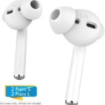 AhaStyle Silicone Earbuds Covers Ear Tips Silicone - Earplugs Covers 4 Pairs Anti-slip [Silicone Storage Hook Pouch] Compatible with Apple AirPods 2 & 1 (2 Pairs Large & 2 Pairs Small, White)