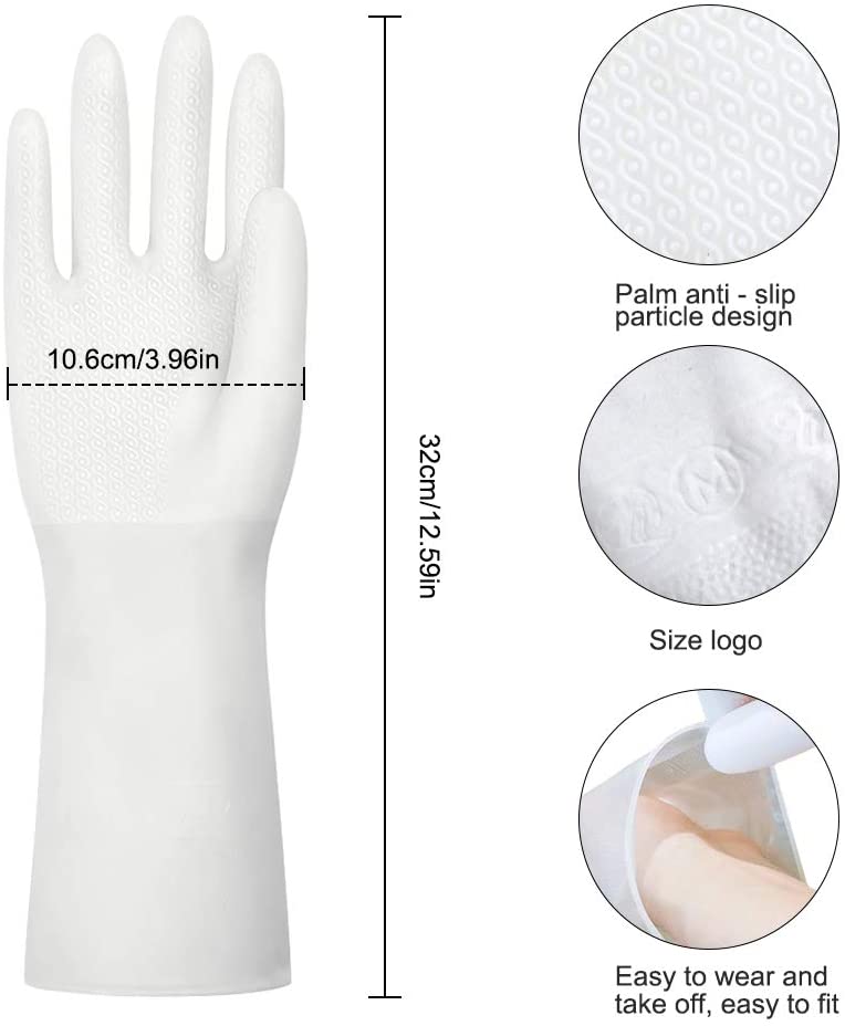NATUCE 2 Pairs Washing Up Gloves, Household Cleaning Gloves, Waterproof Rubber Gloves, Reusable Kitchen Dishcleaning Gloves, Medium Size (White, M) - Image 3