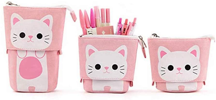 Star-Link Stand Pencil Holder, Cute Cartoon Cat Telescopic Stand Stationery Bag Pencil Case Pouch Variable Kids Canvas Cosmetic Bags Storage Bag Retractable Pen Makeup Bag for Boys Girls Students - Image 2