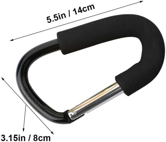 GTIWUNG 2 Pack Strong Pushchair Hook Clip, Large Baby Carriage Hook, Universal fit Mommy Clip D Shape Buggy Hook Baby Stroller Accessories for Hanging Diaper & Shopping Bags, 14x8cm, Black - Image 2
