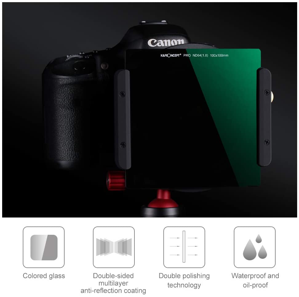 K&F CONCEPT 100x 100mm ND64,Square Neutral Density Gray 6-Stop ND Optical Glass Filters Slim HD Double Side MRC Coating Waterproof & Anti-Reflection Coating - Image 3