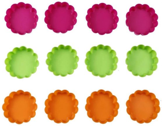 Webake 12 Pcs Tart Tins Mini Quiche Dishes Silicone Tart Mould Non-Stick Round Fluted Flan Pan Pie Tin Cake Baking Tray Multi Colour 8x2.2cm / 3.14"x0.86 - Image 2