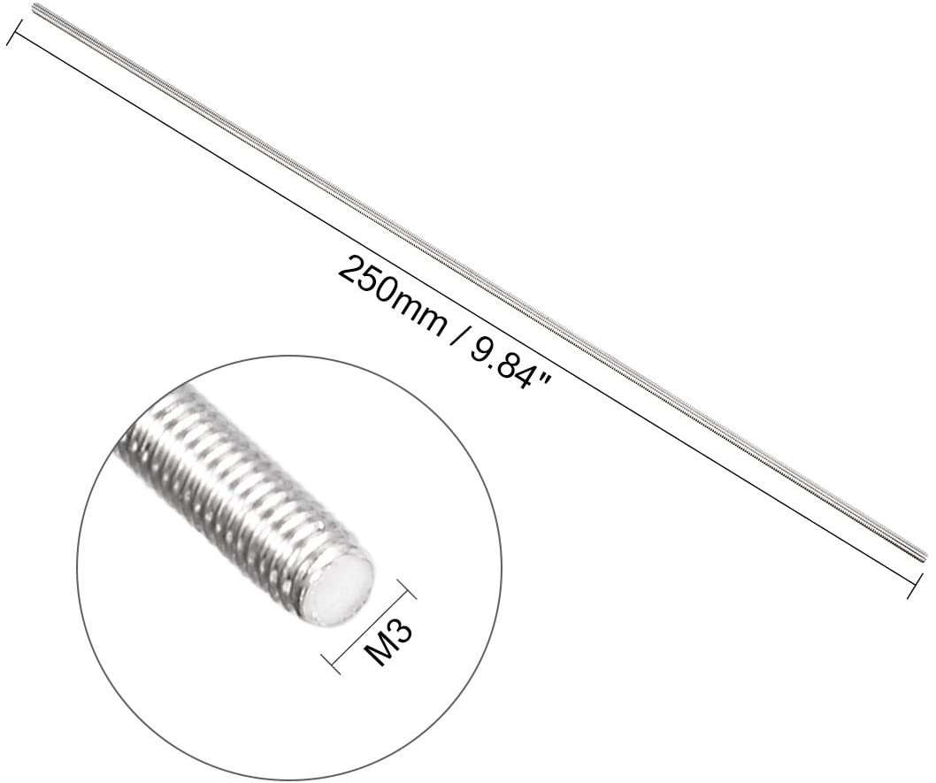 Sourcingmap M3 x 250mm Fully Threaded Rod, 304 Stainless Steel, Right Hand Threads, M3x250 mm - Image 3