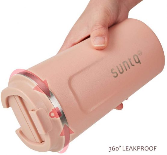 SUNTQ Reusable Coffee Cups Travel - Coffee Travel Mug with Leakproof Lid Stainless Steel Coffee Travel Cup (Light Pink, 18oz/510ml) - Image 2