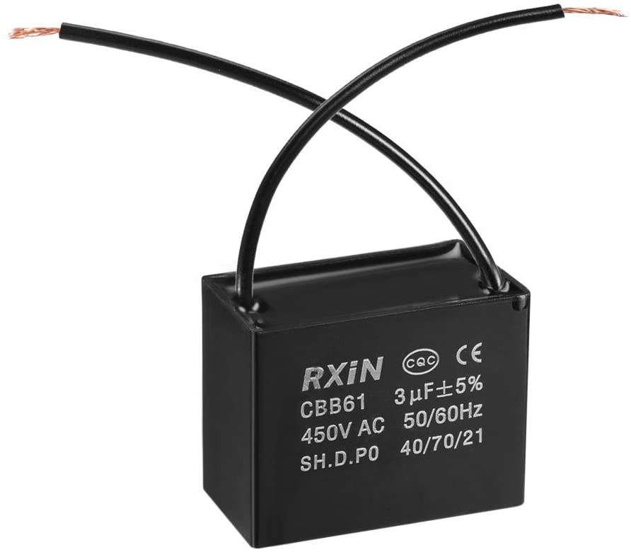 sourcing map Ceiling Fan Capacitor CBB61 3uF 450V AC 2 Wires Metalized Polypropylene Film Capacitors 38x20x30mm for Water Pump Motor Generator