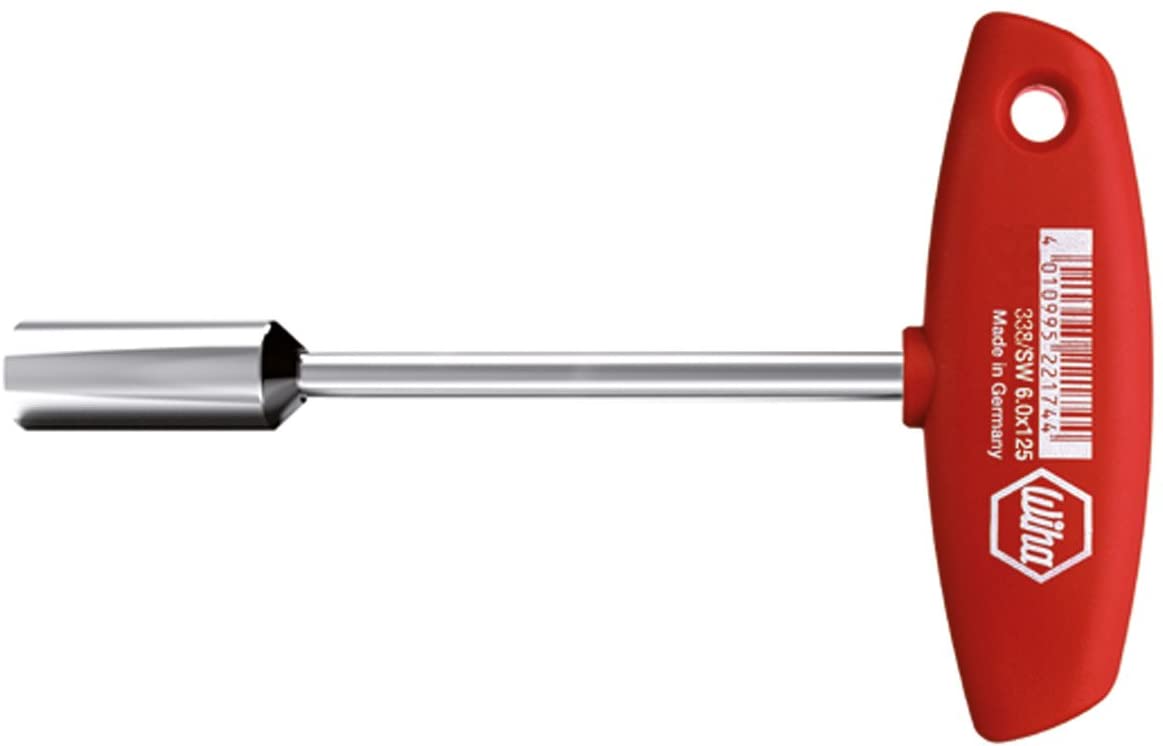 Wiha Socket Wrench with T-Handle 338 in Various Sizes, 338060, Red, 6x125mm