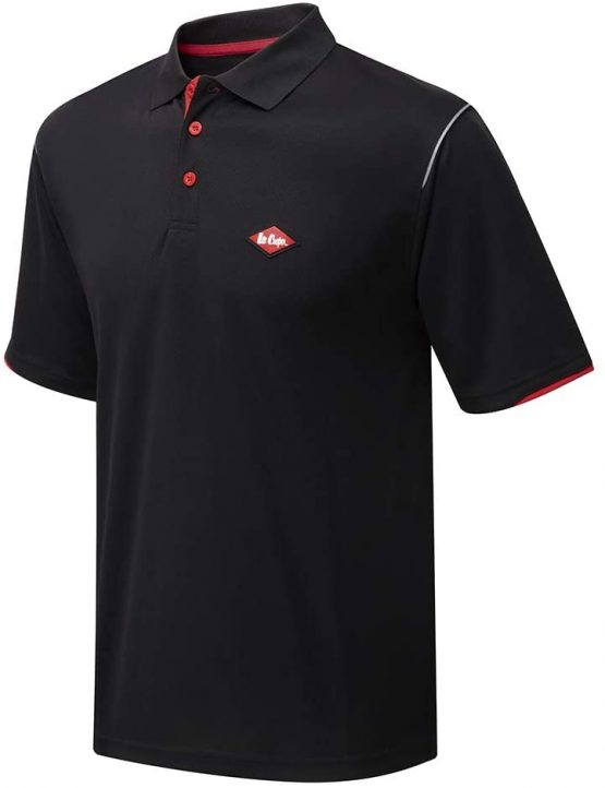 Lee Cooper LCTS017 Mens Work Safety Performance Breathable Polo Shirt Workwear Top, Black, Large