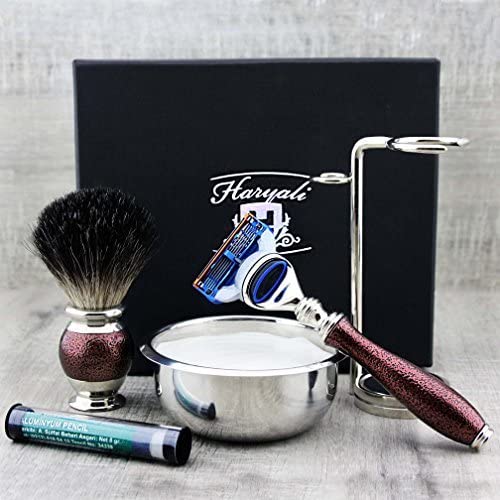 Haryali London 6pc Shaving Kit 5 Edge Razor with Black Badger Hair Shaving Brush, Stand, Soap, Bowl and Alum Perfect Set for Mens - Image 3
