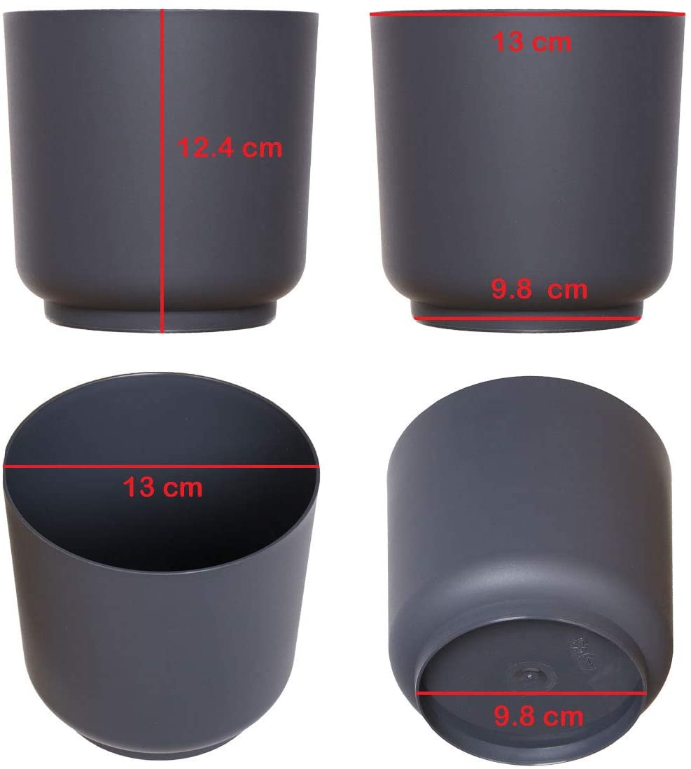 idea-station SATI Plastic Plant Pot Set 3 x 13 cm, anthracite, Shatterproof and round Plant Pots - Image 3