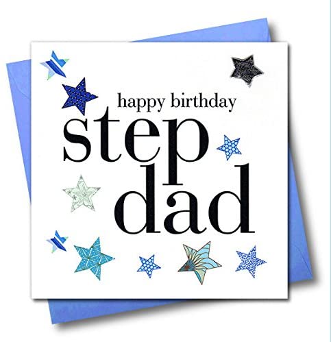 Claire Giles Greeting Cards, Happy Birthday Stepdad Card, Blue Star design Step Dad Card, Embellished with a padded star