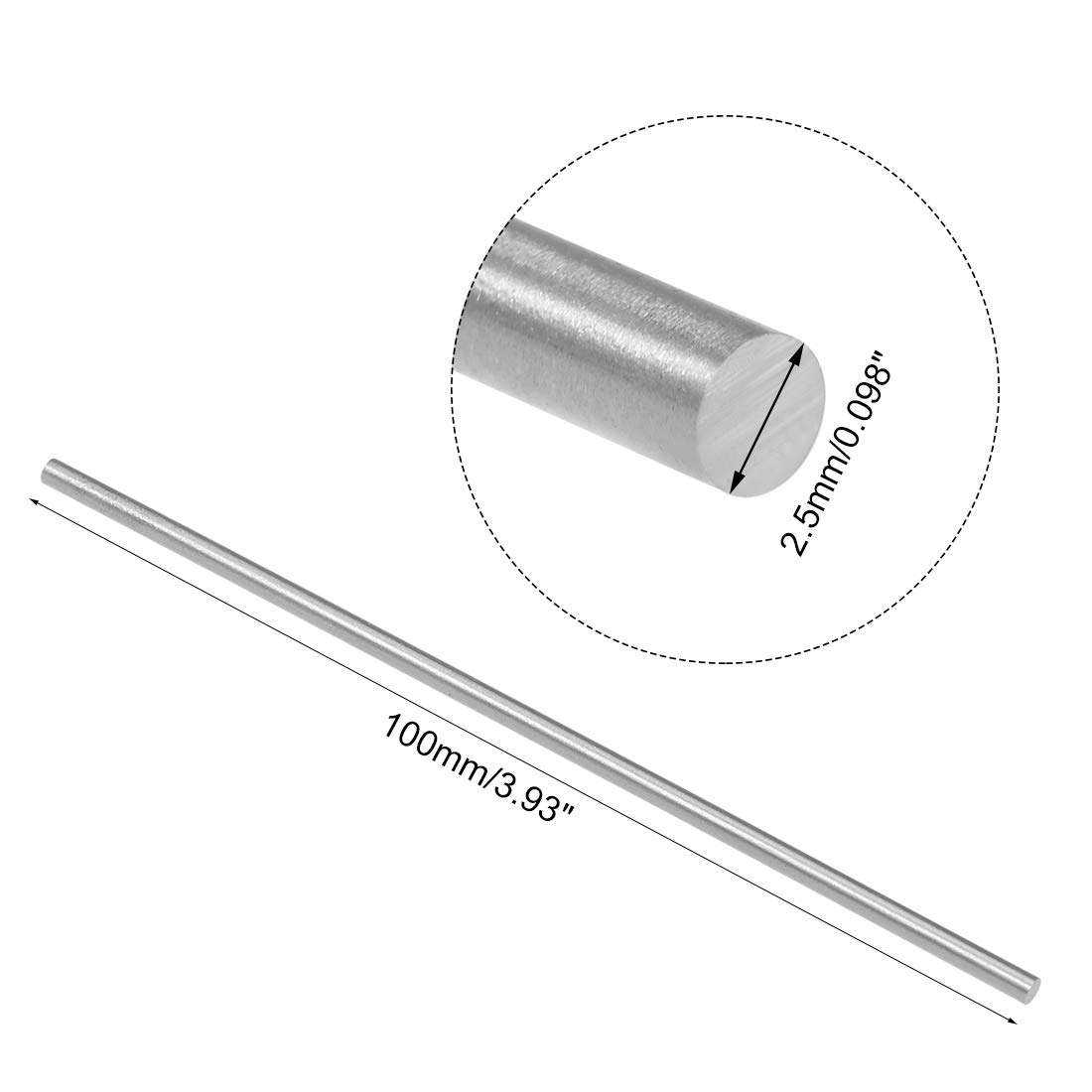 sourcing map 10pcs Round Steel Metal Rods, 2.5mm x 100mm High Speed Steel (HSS) Lathe Bar Stock Tool - Image 2