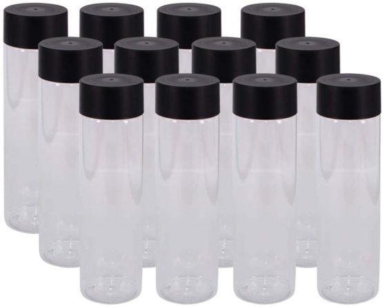 YBCPACK 12 Pack 13.6 OZ (400 ml) Clear PET Plastic Juice Bottles with Black Lids - Plastic Smoothie Drink Bottles Ideal for Water, Juice, Milk and Other Homemade Beverages