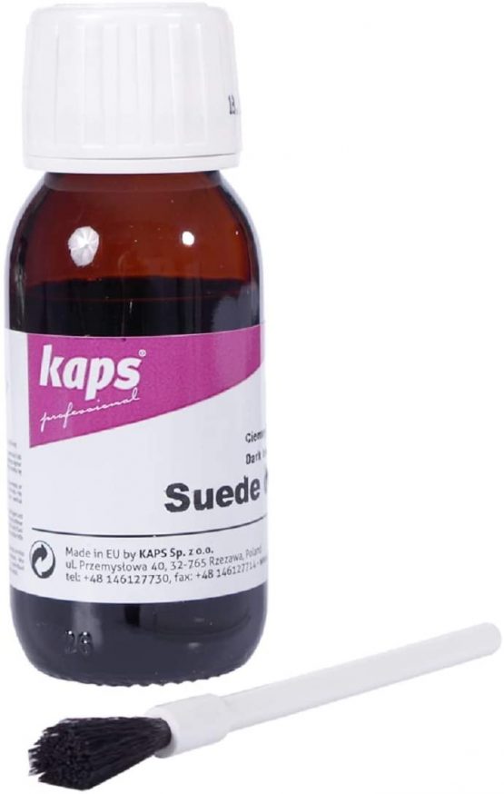Nubuck & Suede Shoe Dye, Fix Repair Colour and Paint Shoes Bags and Leather Goods, with Application Brush, Many Colours, by Kaps (106 - Dark Brown)