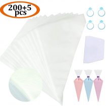 205 Pcs Clear Plastic Pastry Icing Bag Set,200 Pcs 12 inch Piping Bag+4 Icing Bag Ties+1 Icing Smoother,Fit All Nozzles & Couplers,for Cake Decoration, Cookies, Dessert
