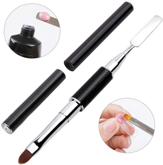 Dual-Ended Poly gel Brush & Picker, Kalolary 2 in 1 Designs Poly gel Brushes Stainless Steel Gel Nail Tool for Poly Gel UV Gel Acrylic Nails Extension