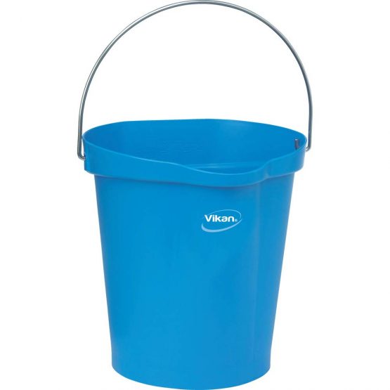 Vikan 56863 Durable Polypropylene Hygiene Bucket/Pail, Stainless Steel Handle, 12 Litre, Blue