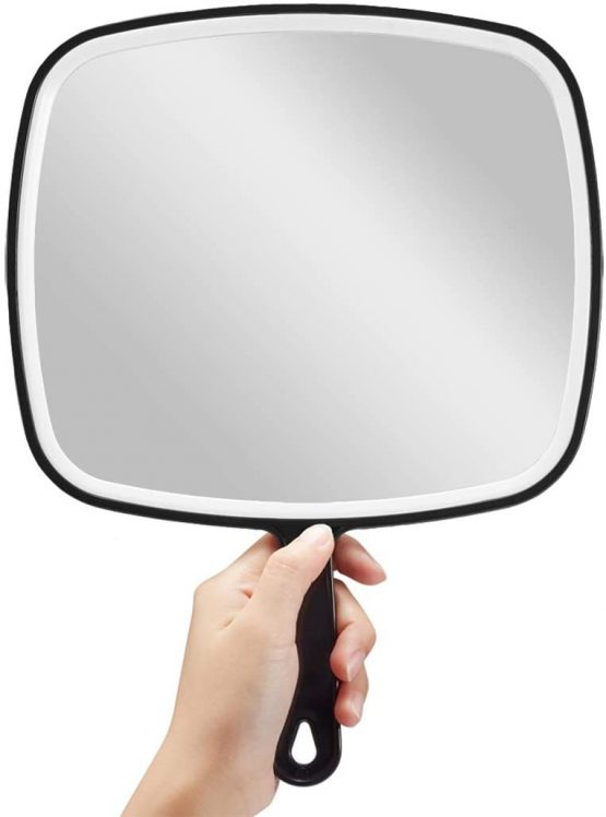 OMIRO Hand Mirror, Extra Large Black Handheld Mirror with Handle,Square,XL