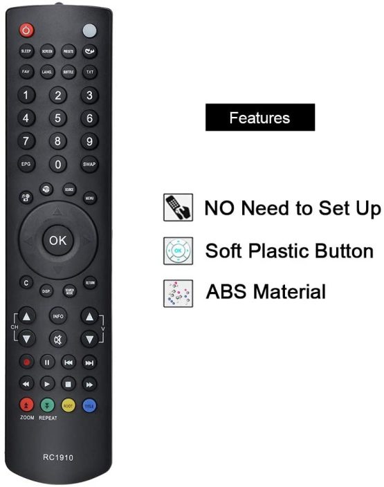 Alkia RC-1910 Remote Control Replacement for Toshiba Sharp LCD LED Plasma TV - Compatible for 30070046 22DL504B 22L1333B 22L1337DB 24D1333B 24W1337DB P19LEDDVD12 P24LED12 LED22916TV - Image 4